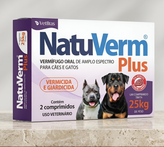 Natu Verm Plus Vetbras - Cães e gatos até 25kg - 2 Comprimidos, Vermífugo e Giardicida