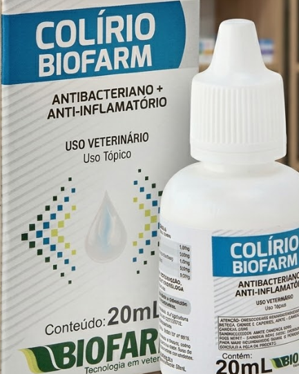 Colírio Biofarm 20ml - Cães, Gatos e Aves - Antibacteriano e Anti-inflamatório Ocular