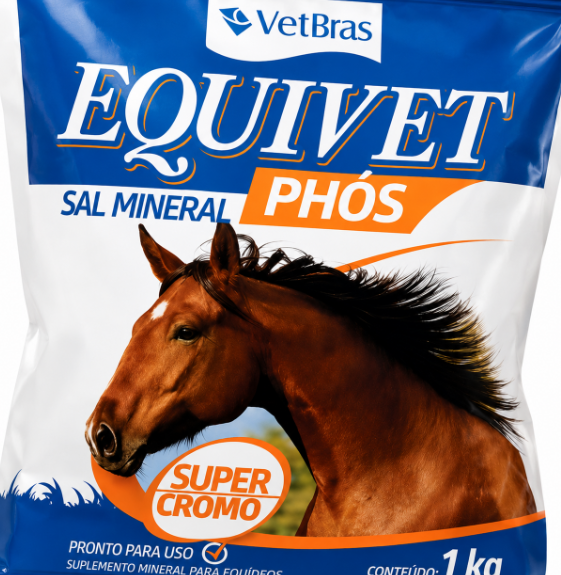 Equivet Phos 1kg Vetbras - Equinos, Asininos e Muares - Suplemento Mineral com Cromo, Cálcio e Fósforo