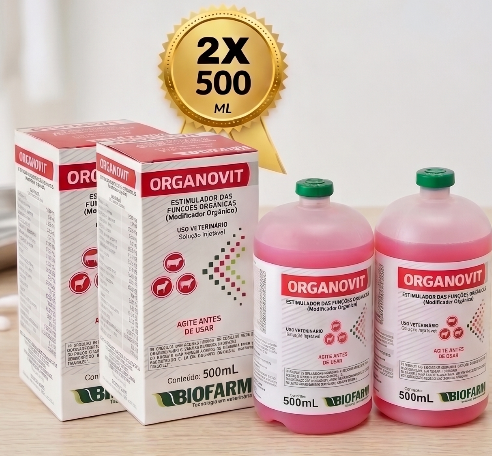 Kit 2 Organovit 500ml Biofarm - Promotor de Crescimento para Bovinos e Caprinos