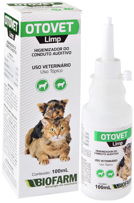 Otovet Limp 100ml Biofarm - Solução de Limpeza Auricular para Cães e Gatos