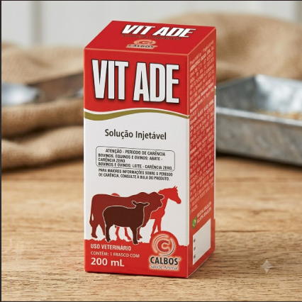 ADE Calbos 200ml - Suplemento Vitamínico Injetável para Bovinos, Equinos, Ovinos, Caprinos e Suínos