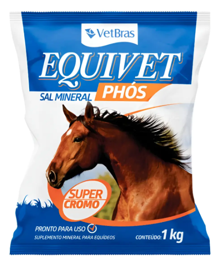 Equivet Phos 1kg Vetbras - Equinos, Asininos e Muares - Suplemento Mineral com Cromo, Cálcio e Fósforo