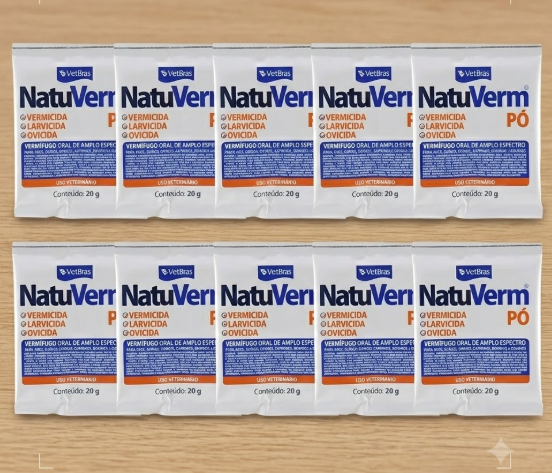 Natu Verm Pó Vetbras Kit com 10 Sachês 20g — Vermífugo Oral para Animais de Produção