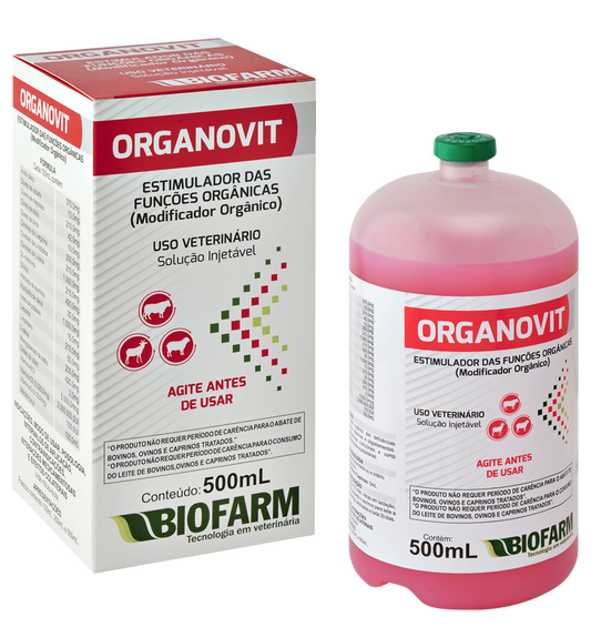 Organovit 500ml Biofarm - Regulador do Metabolismo para Bovinos e Caprinos