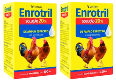 Kit Enrotril Solúvel 20% 100ml Vetbras c/2 - Aves - Antibiótico para Doenças Respiratórias e Diarreias Infecciosas