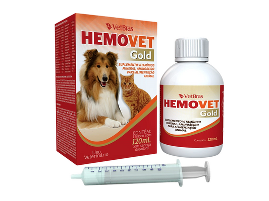 Hemopet Gold Vetbras 120ml - Frasco Econômico - Cães e Gatos - Suplemento Vitamínico e Mineral