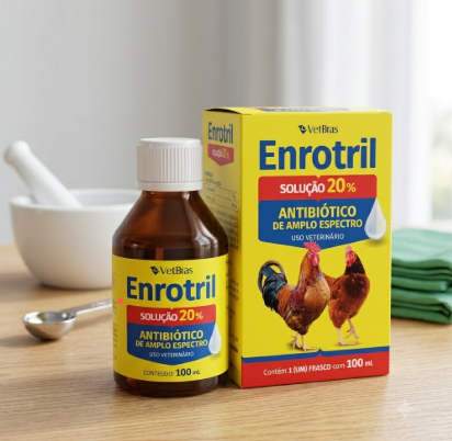 Enrotril Solução 20% 100ml Vetbras - Aves - Antibiótico para Doenças Respiratórias e Diarreias Infecciosas