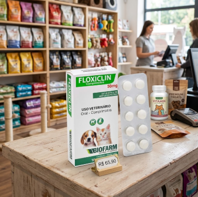 Floxiclin 50mg Biofarm 10 Comprimidos - Cães e Gatos - Antibiótico à Base de Enrofloxacino