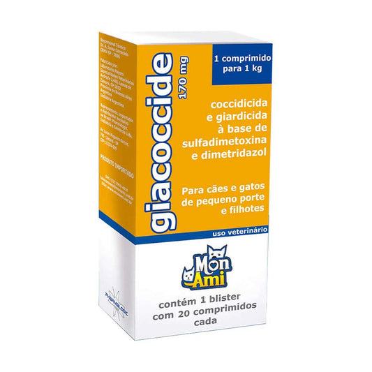 Giacoccide 170mg Mon Ami 20 Comprimidos - Cães e Gatos de Pequeno Porte e Filhotes - Coccidicida e Giardicida