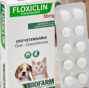 Floxiclin 50mg Biofarm 10 Comprimidos - Cães e Gatos - Antibiótico à Base de Enrofloxacino