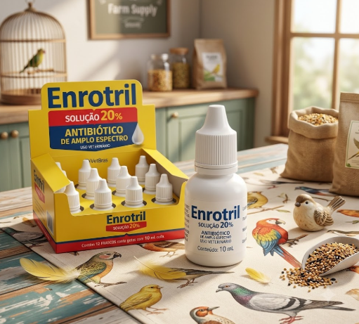 Enrotril Solução 20% 10ml Vetbras - Frasco Pequeno - Antibiótico para Aves