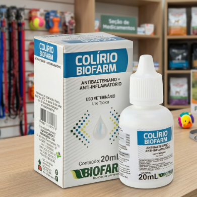 Colírio Biofarm 20ml - Cães, Gatos e Aves - Antibacteriano e Anti-inflamatório Ocular
