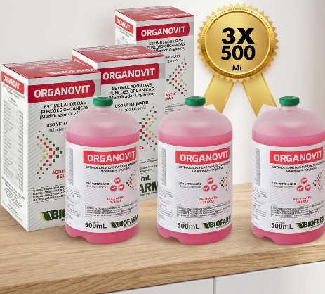 Kit 3 Organovit 500ml Biofarm - Promotor de Crescimento para Bovinos e Caprinos