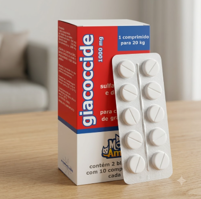 Giacoccide 1000mg 20 Comprimidos - Cães e Gatos de Grande Porte - Coccidicida e Giardicida