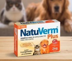 Natu Verm Plus Vetbras - Cães e gatos até 2kg -  4 Comprimidos, Vermífugo e Giardicida