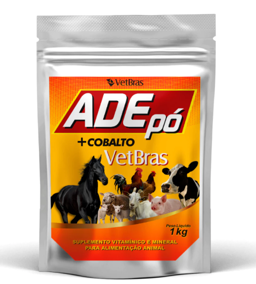 ADE Pó + Cobalto Vetbras 1kg - Suplemento Vitamínico e Mineral para Animais de Produção