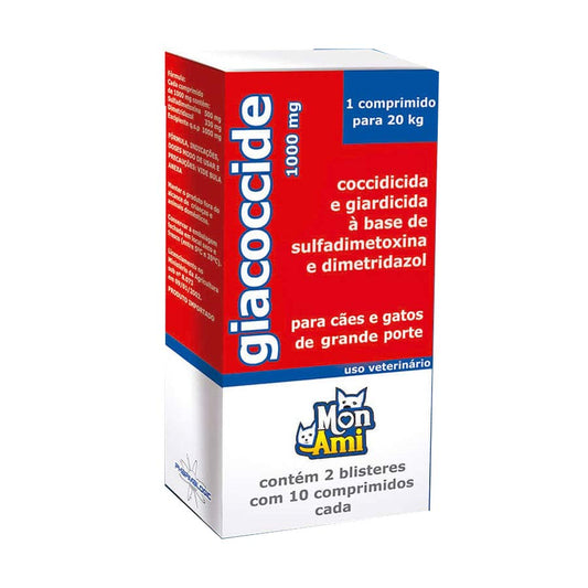 Giacoccide 1000mg 20 Comprimidos - Cães e Gatos de Grande Porte - Coccidicida e Giardicida