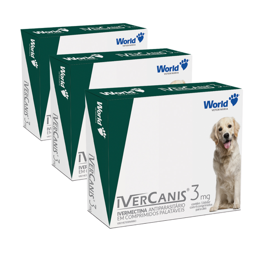 Ivercanis 3mg World Veterinária - Cães até 15kg - Sarnicida e Antiparasitário - KIT COM 3