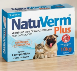 Natu Verm Plus Vetbras - Cães e gatos até 10kg - 4 Comprimidos, Vermífugo e Giardicida