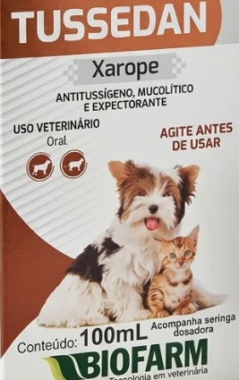 Tussedan Xarope 100ml Biofarm - Cães e Gatos - Antitussígeno, Mucolítico e Expectorante