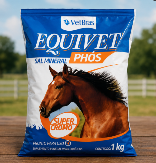 Equivet Phos 1kg Vetbras - Equinos, Asininos e Muares - Suplemento Mineral com Cromo, Cálcio e Fósforo
