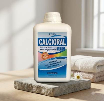 Calcioral B12 Vetbras 1L - Frasco Econômico - Suplemento Vitamínico e Mineral Multiespécie