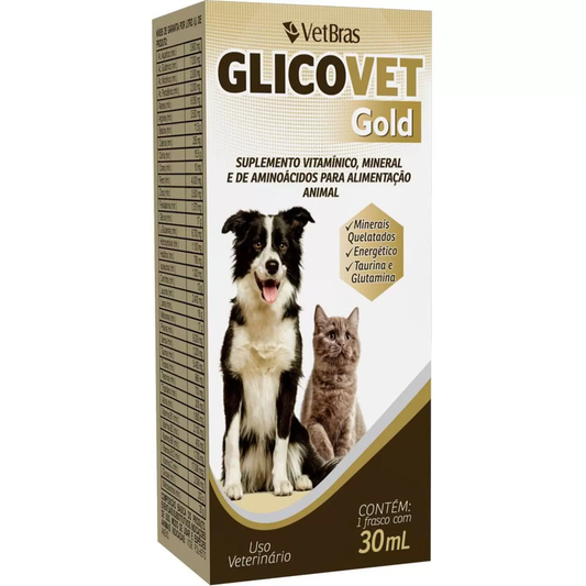 Glicovet Gold Vetbras 30ml - Suplemento Mineral, Vitamínico e de Aminoácidos