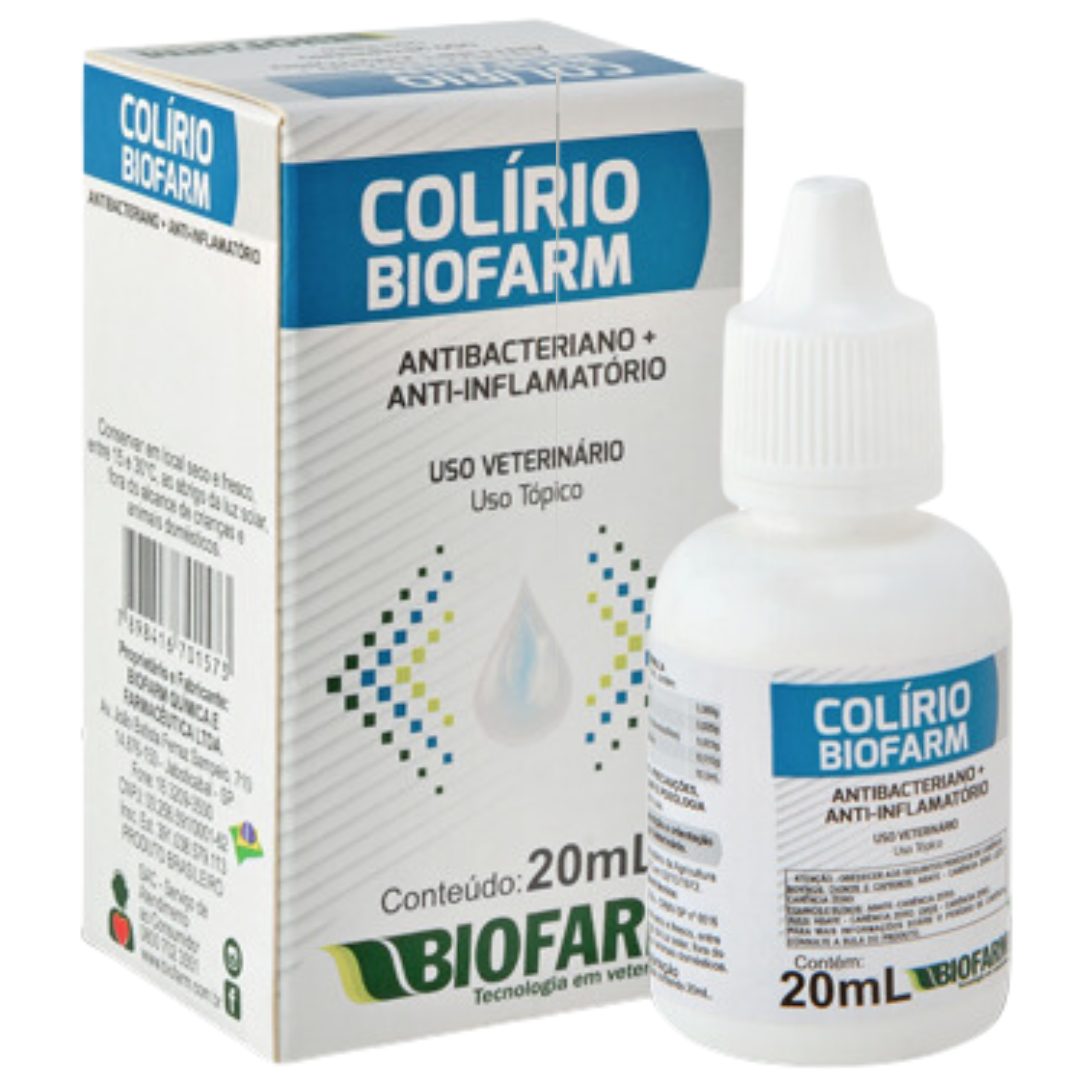 Colírio Biofarm 20ml - Cães, Gatos e Aves - Antibacteriano e Anti-inflamatório Ocular