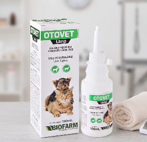 Otovet Limp 100ml Biofarm - Solução de Limpeza Auricular para Cães e Gatos