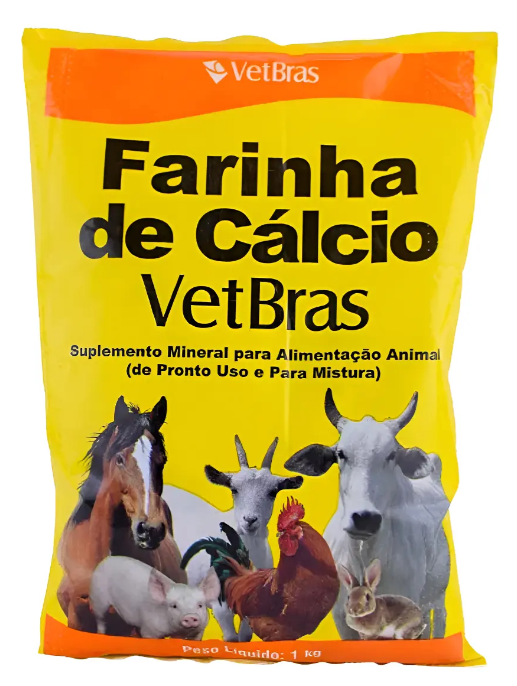 Farinha de Cálcio Vetbras 1kg - Suplemento Mineral para Aves, Bovinos, Suínos, Ovinos, Caprinos e Equinos
